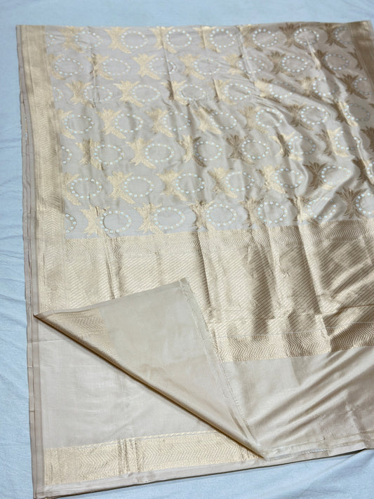 Offwhite Minakari pure katan brocade weaving saree