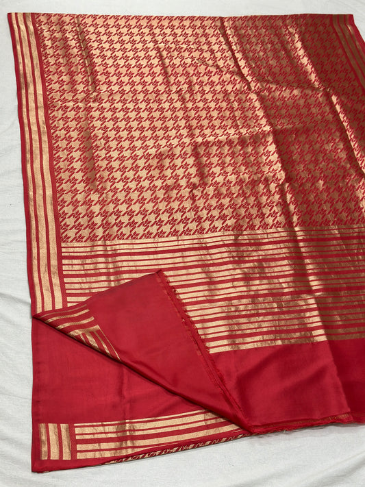Red pure katan brocade weaving saree