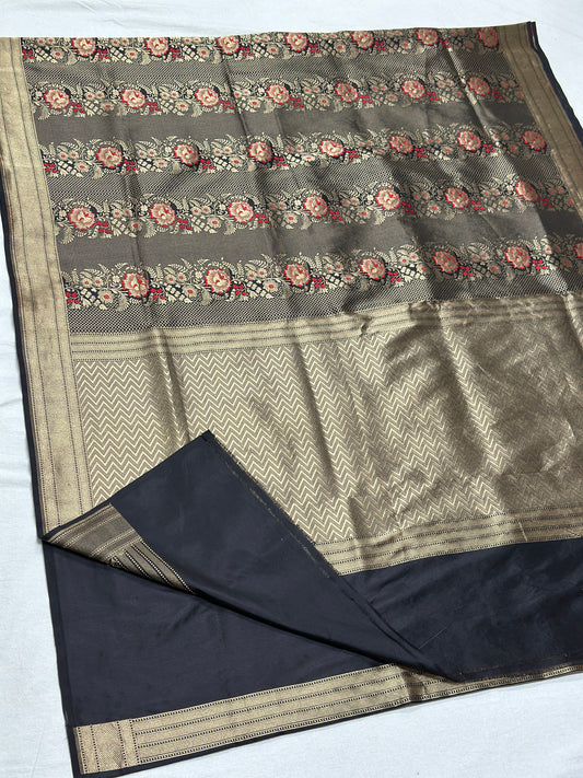 Black Minakari pure katan brocade weaving saree