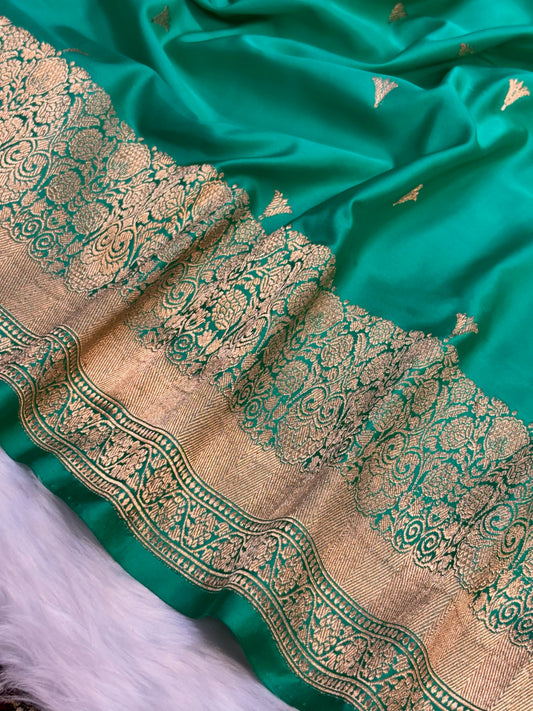 Pure Mashru Handwoven Silk Saree – Sea Green Elegance