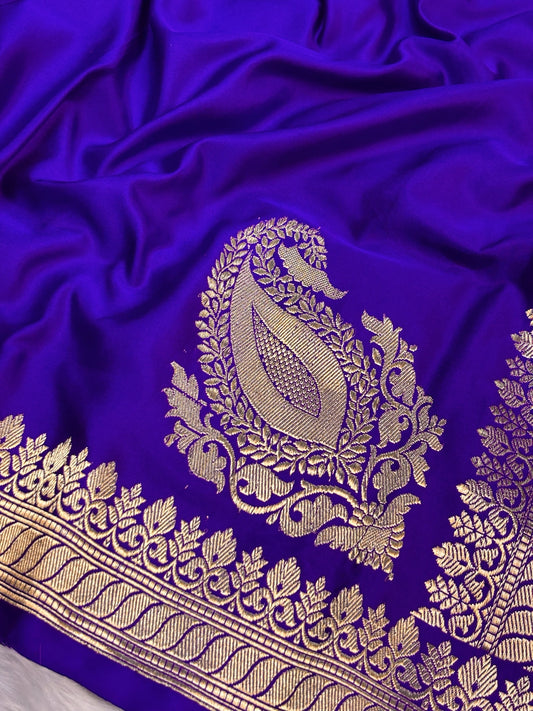 Pure Mashru Handwoven Silk Saree – Royal Blue Elegance