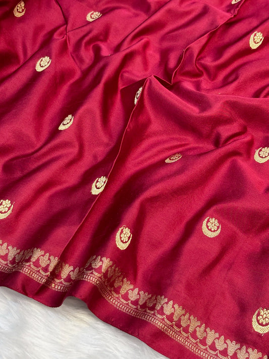 Pure Mashru Handwoven Silk Saree – Maroon Elegance
