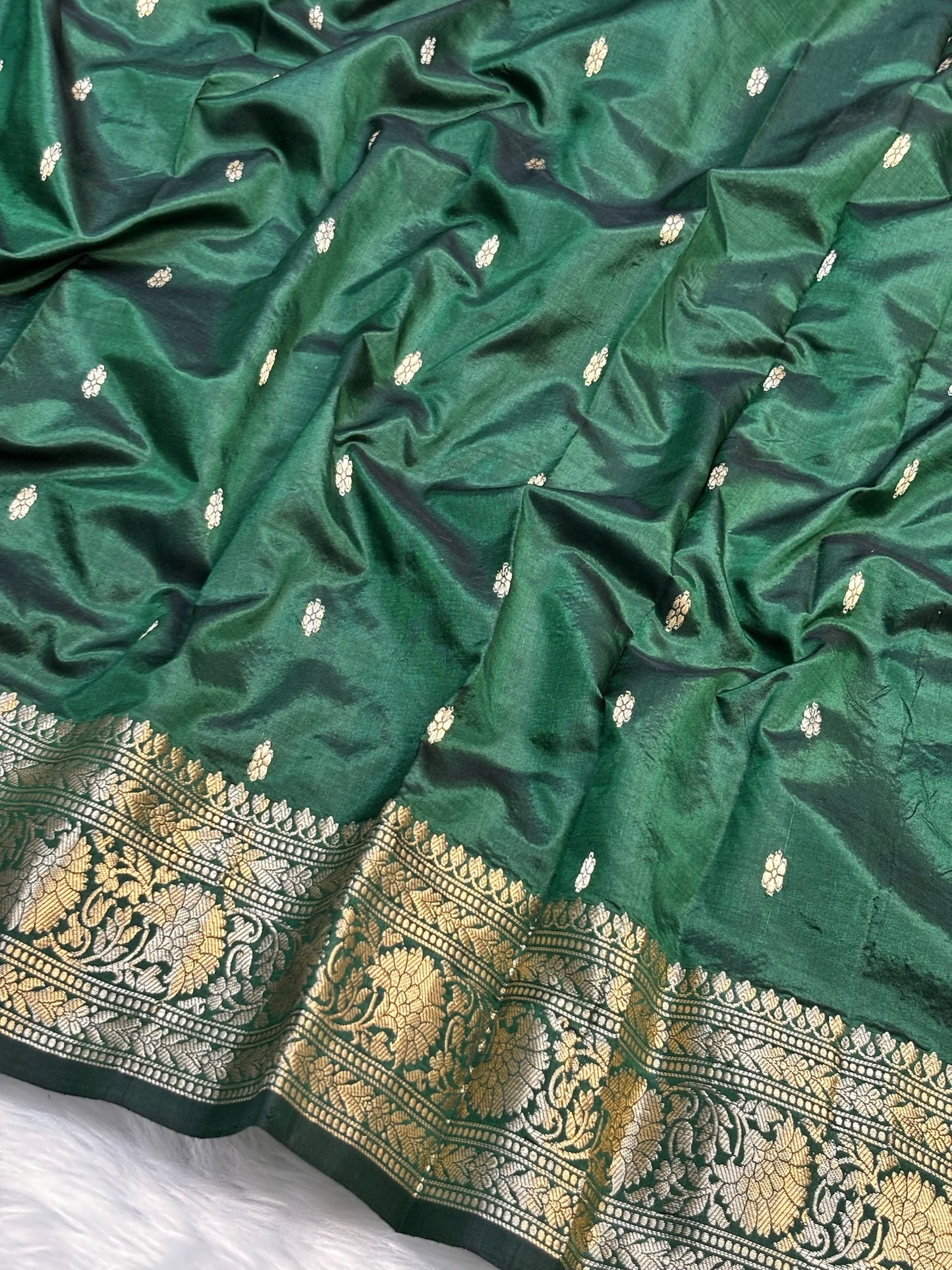 Bottle Green Handwoven Banarasi Pure Silk Saree