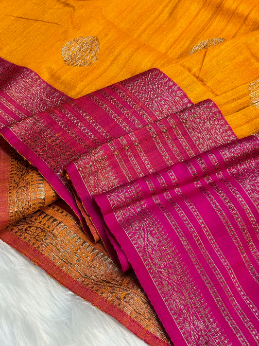 Rust Gold Banarasi Pure Tussar Georgette Saree
