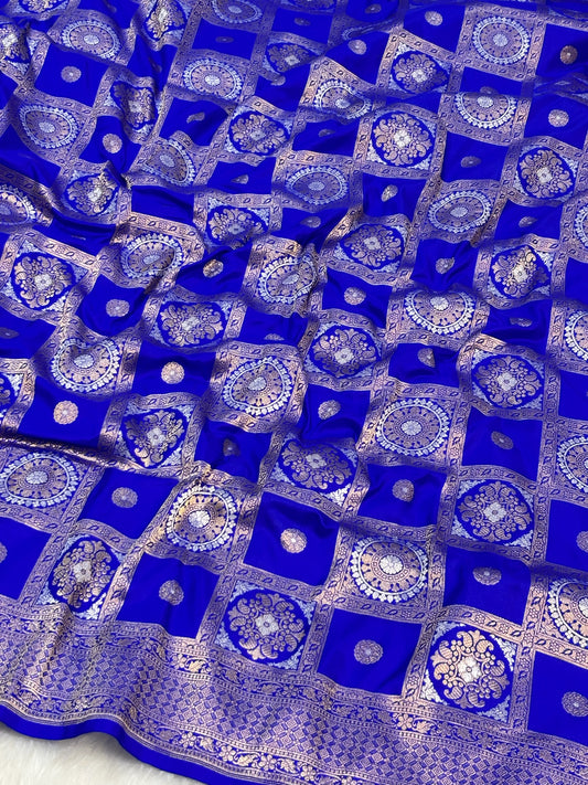 Banarasi Royal Blue Pure Silk Saree – Luxurious Katan Silk with Intricate Brocade Weave