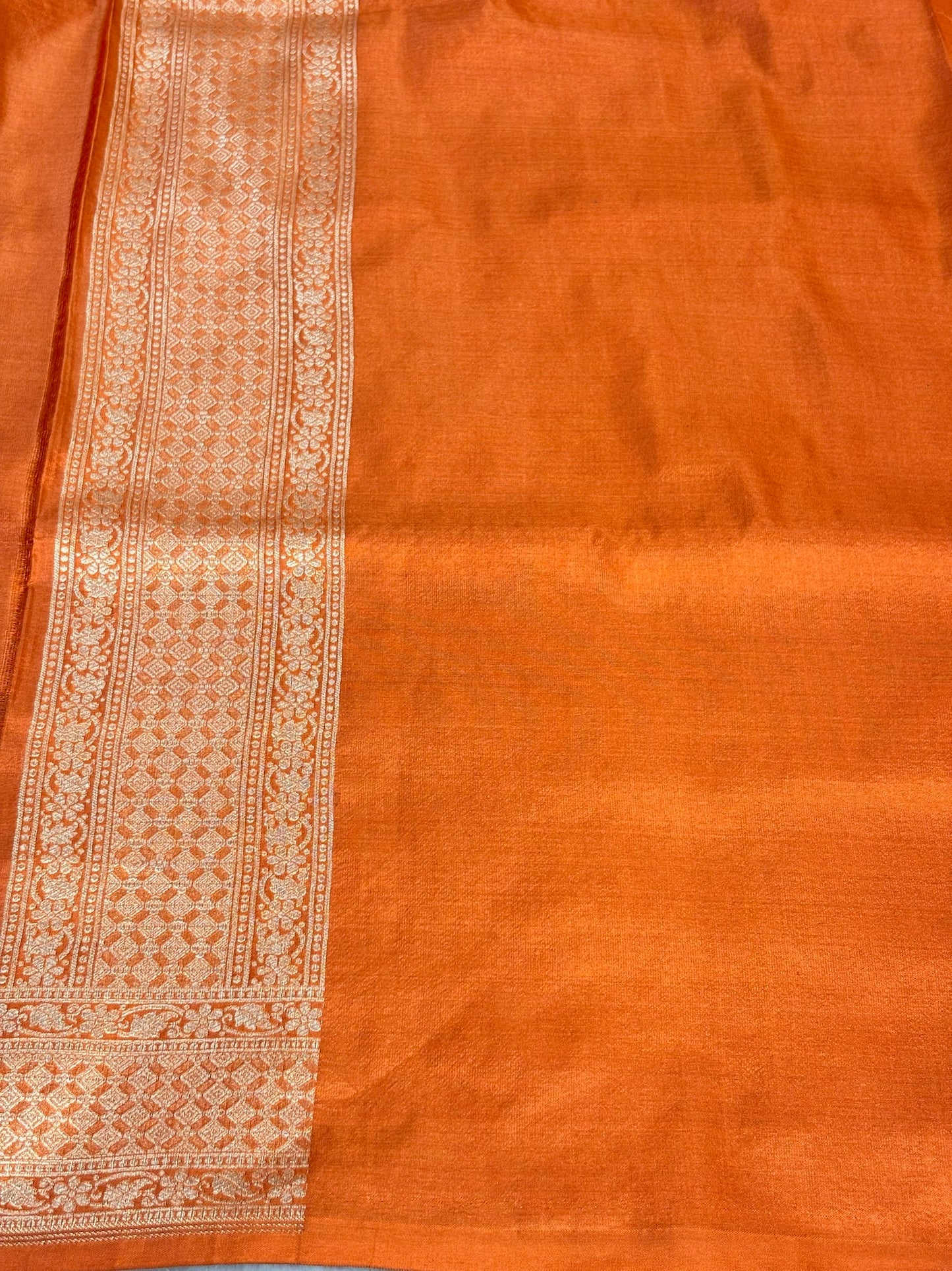 Banarasi Orange Pure Silk Brocade Saree – Luxurious Katan Silk with Intricate Brocade Weave