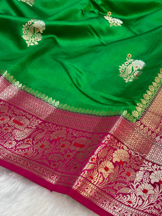 Pure Banarasi Soft Silk Saree – Leaf Green | Traditional Banarasi saree
