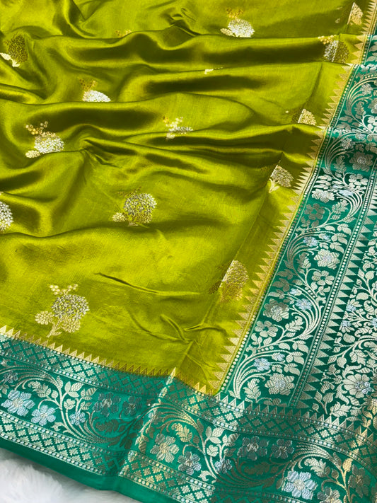 Pure Banarasi Soft Silk Saree – Lime Green | Traditional Banarasi saree