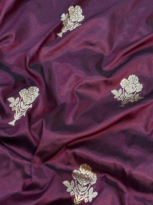Pure Katan Silk Handwoven Banarasi Saree – Wine Base with Rich Zari Border