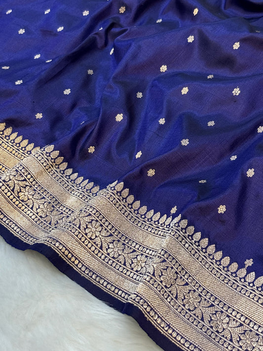 Pure Katan Silk Handwoven Banarasi Saree –Royal Blue Base with Rich Zari Border