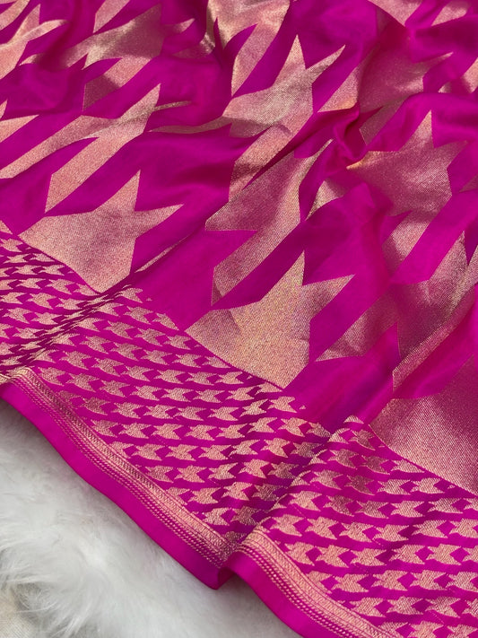 Banarasi Hot Pink Pure Silk Brocade Saree – Luxurious Katan Silk with Intricate Brocade Weave