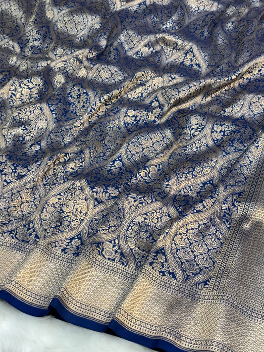 Banarasi Royal Blue Pure Silk Brocade Saree – Luxurious Katan Silk with Intricate Brocade Weave (Copy)