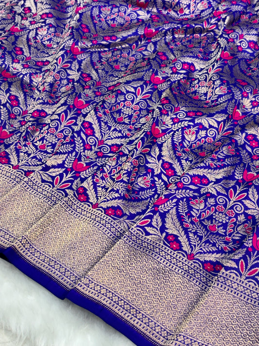 Banarasi Royal Blue Pure Silk Brocade Saree – Luxurious Katan Silk with Intricate Brocade Weave