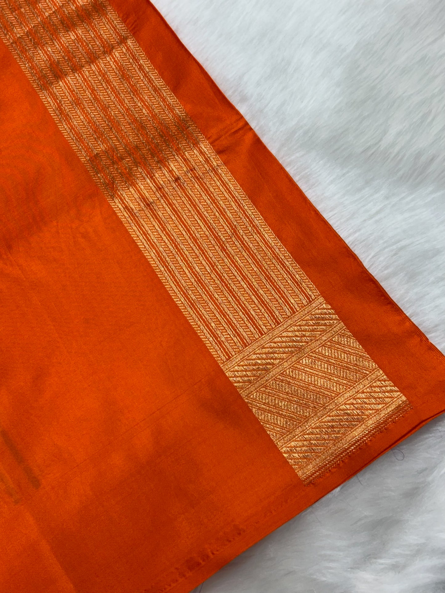 Banarasi Orange Pure Silk Brocade Saree – Luxurious Katan Silk with Intricate Brocade Weave