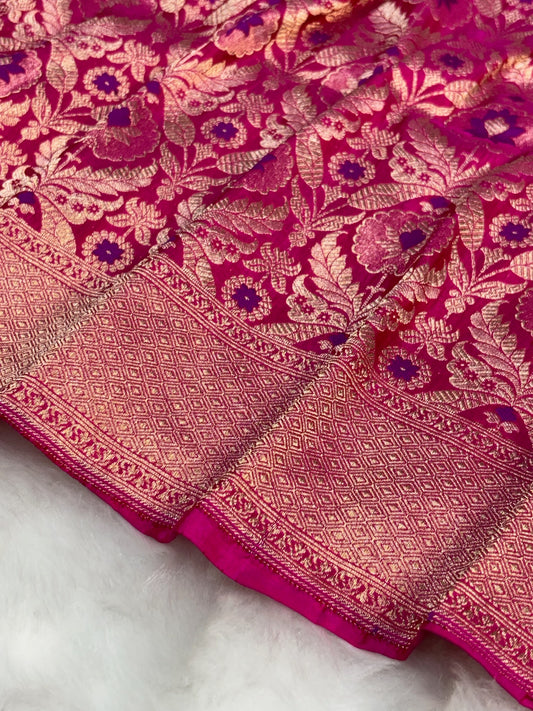 Banarasi Rani Pink Pure Silk Brocade Saree – Luxurious Katan Silk with Intricate Brocade Weave