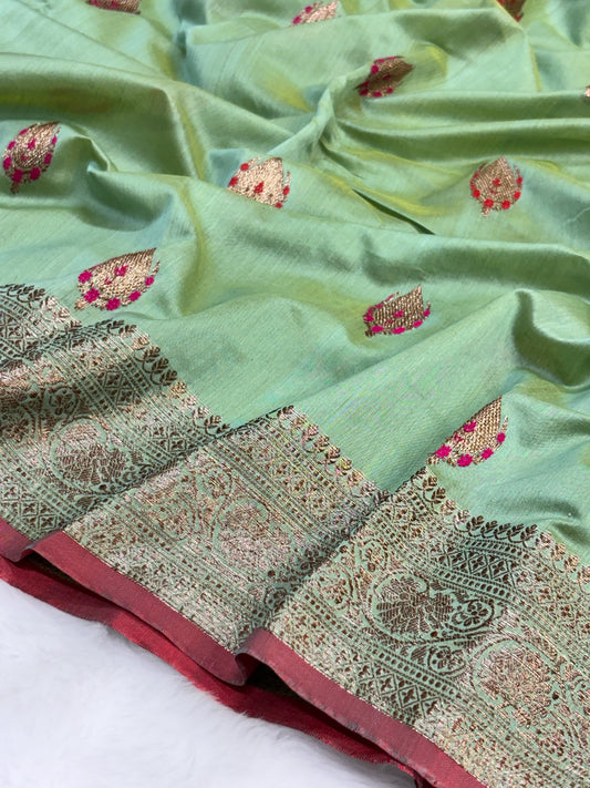 100% Pure Neon Green Cotton Silk Saree | Soft Lightweight Handwoven Elegant Saree for Daily & Festive Wear