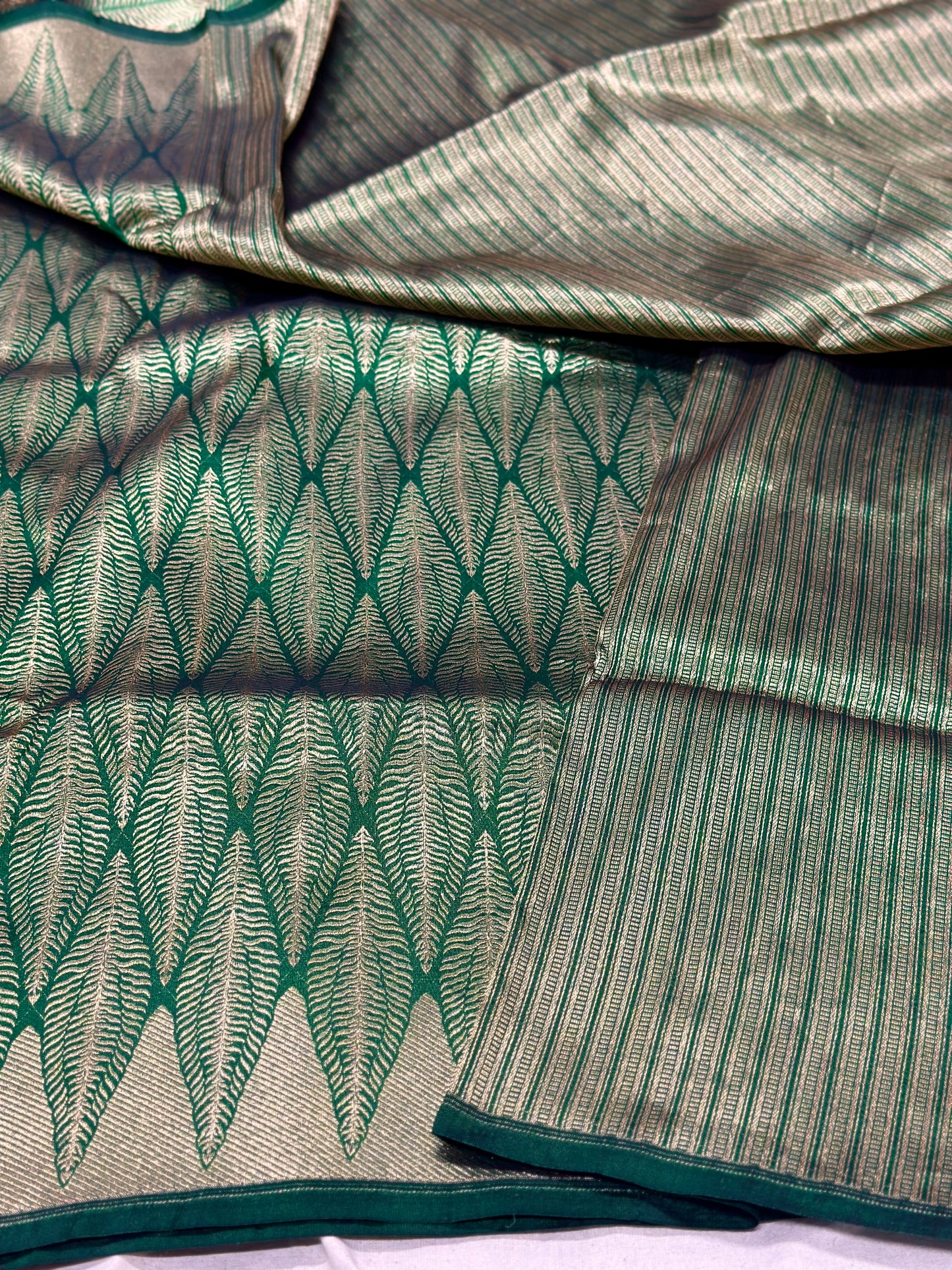 Bottle green pure katan brocade weaving saree