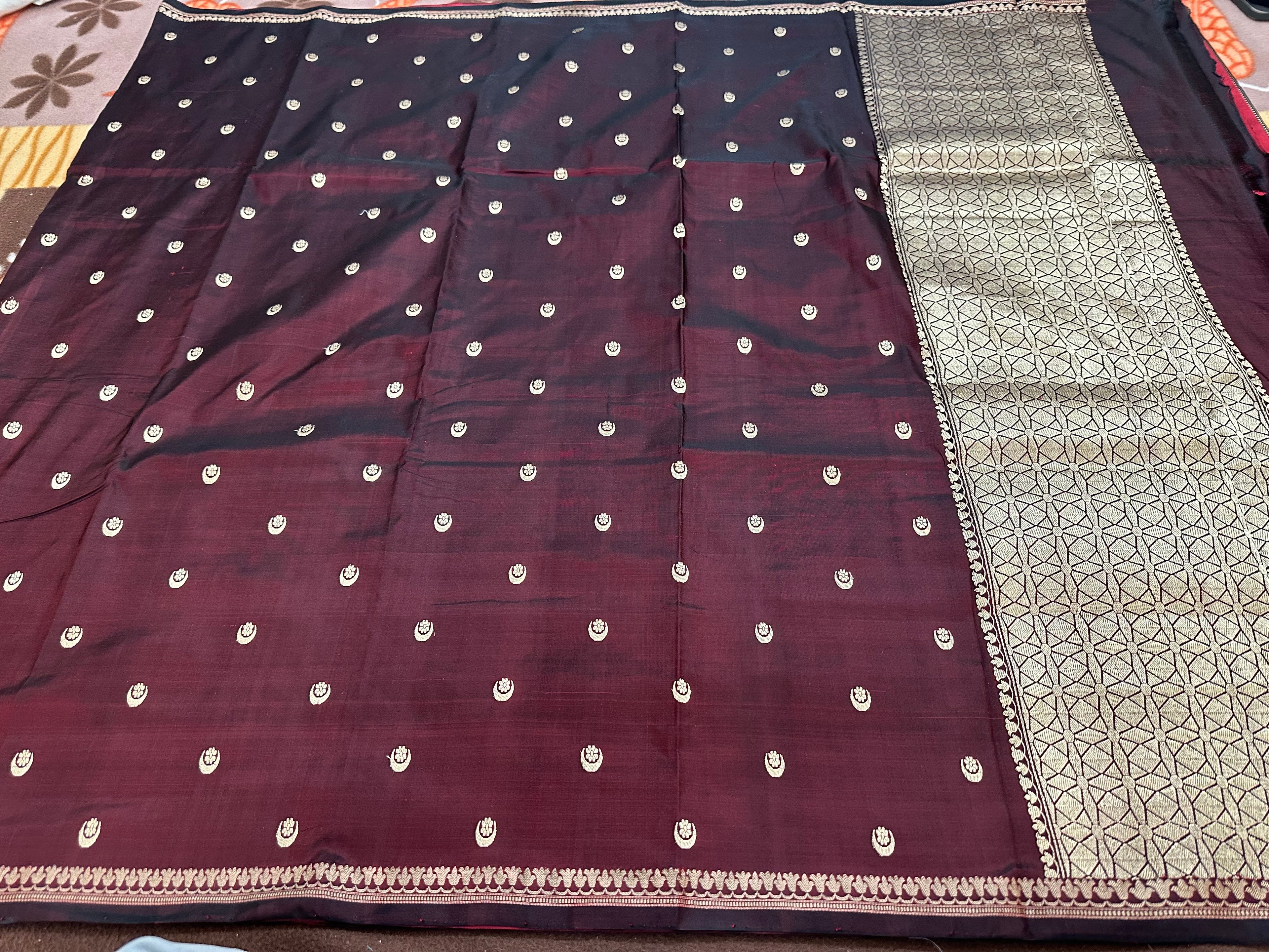 Wine Handwoven Pure Banarasi Mashru Silk Saree