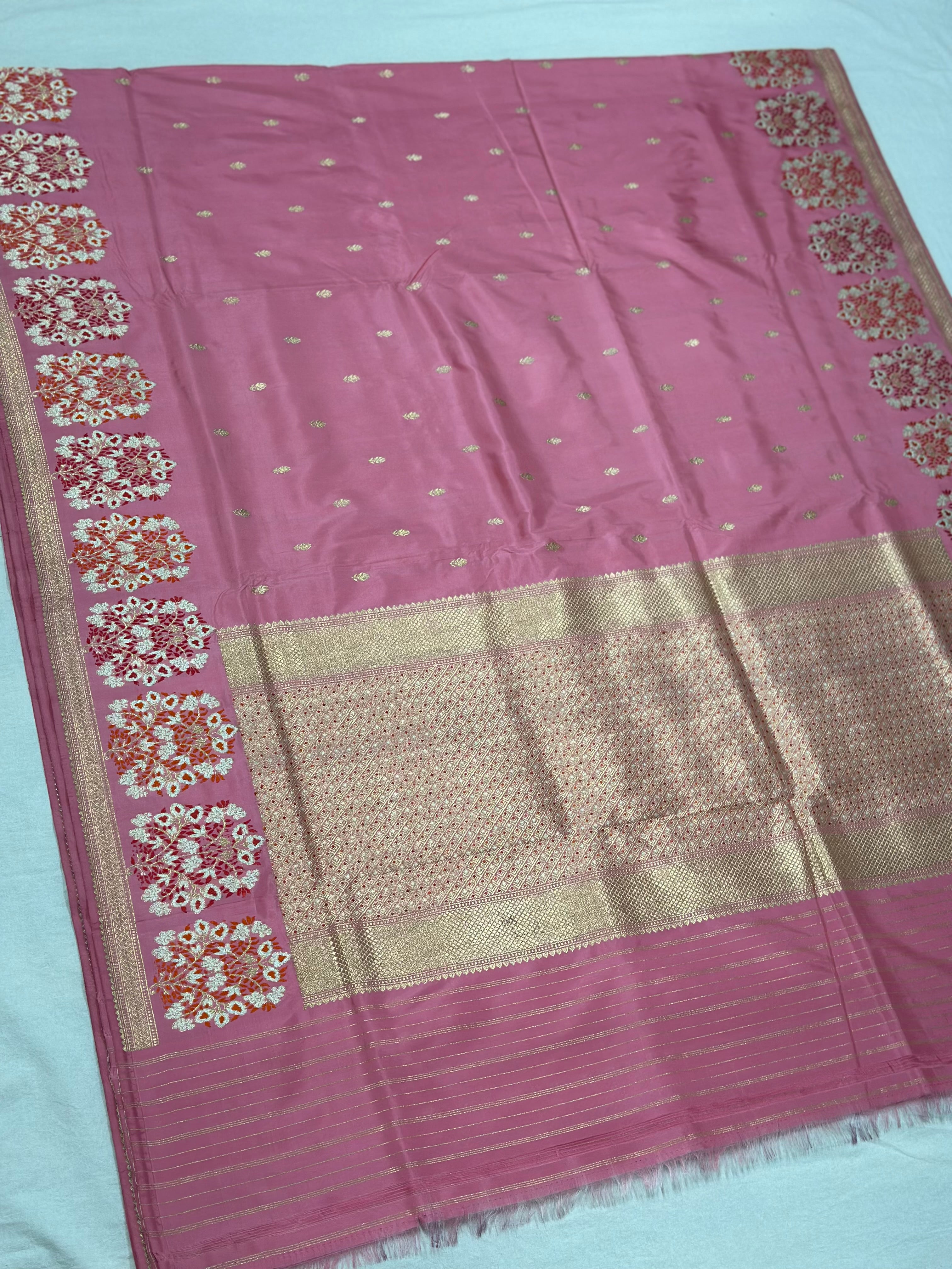 Powder Pink Handwoven Pure Banarasi Silk Saree