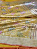 Yellow Handwoven Pure Banarasi katan Silk Saree