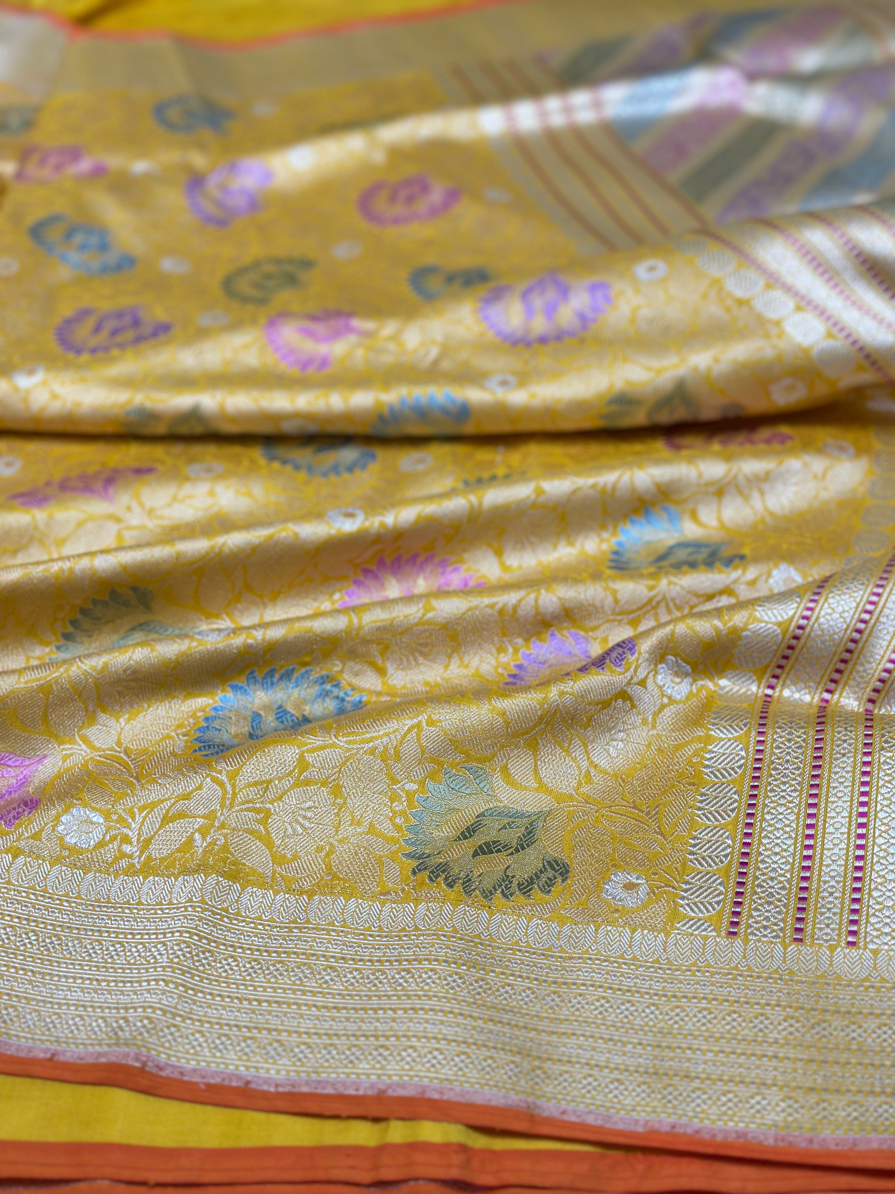 Yellow Handwoven Pure Banarasi katan Silk Saree