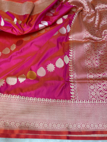 Hot Pink Pure Banarasi Katan Silk Saree - Gold & Silver Zari with Rich Zari Weaving