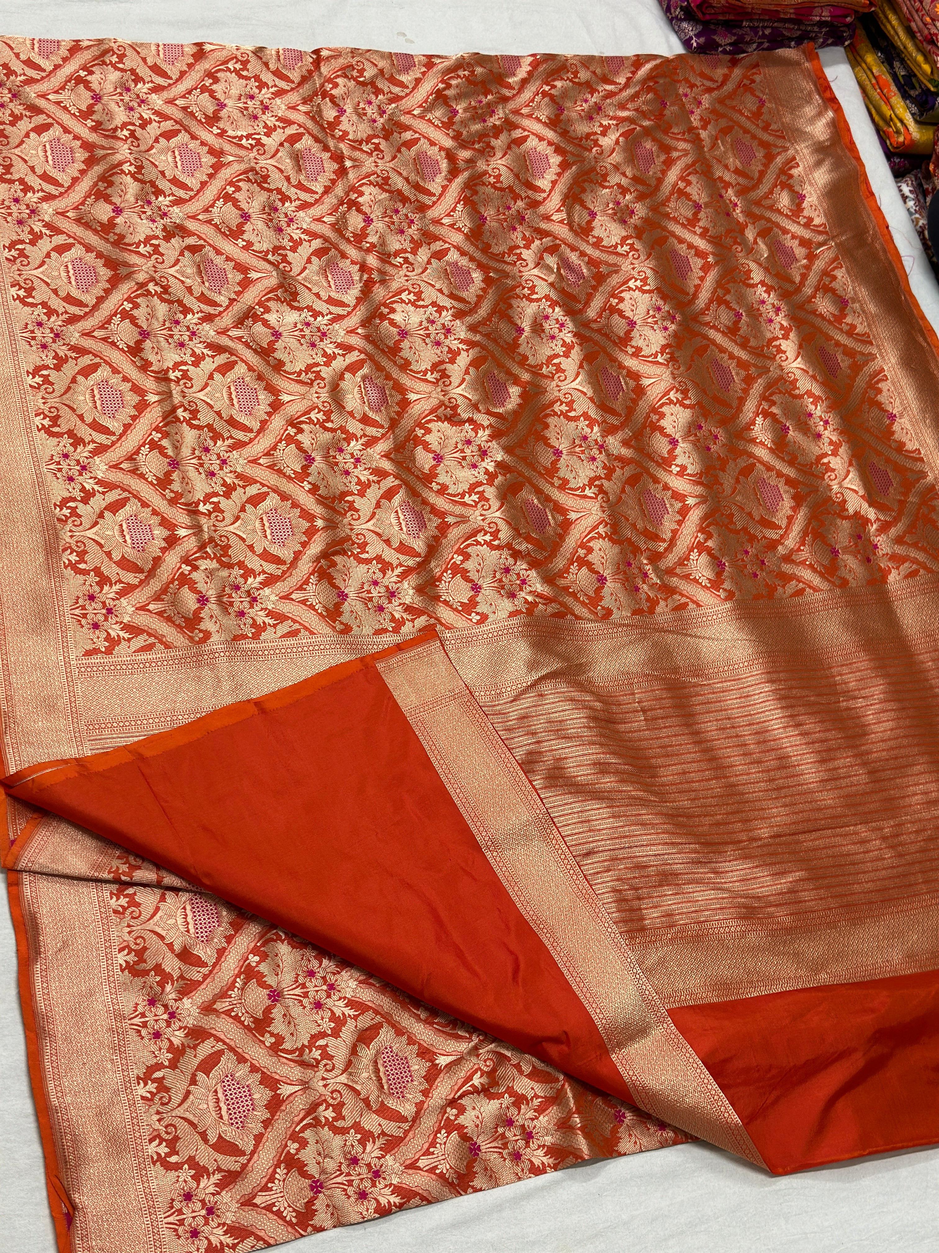 Orange Pure Banarasi katan silk Saree