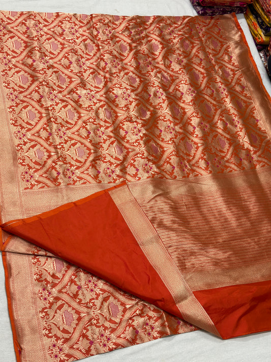 Orange Pure Banarasi katan silk Saree