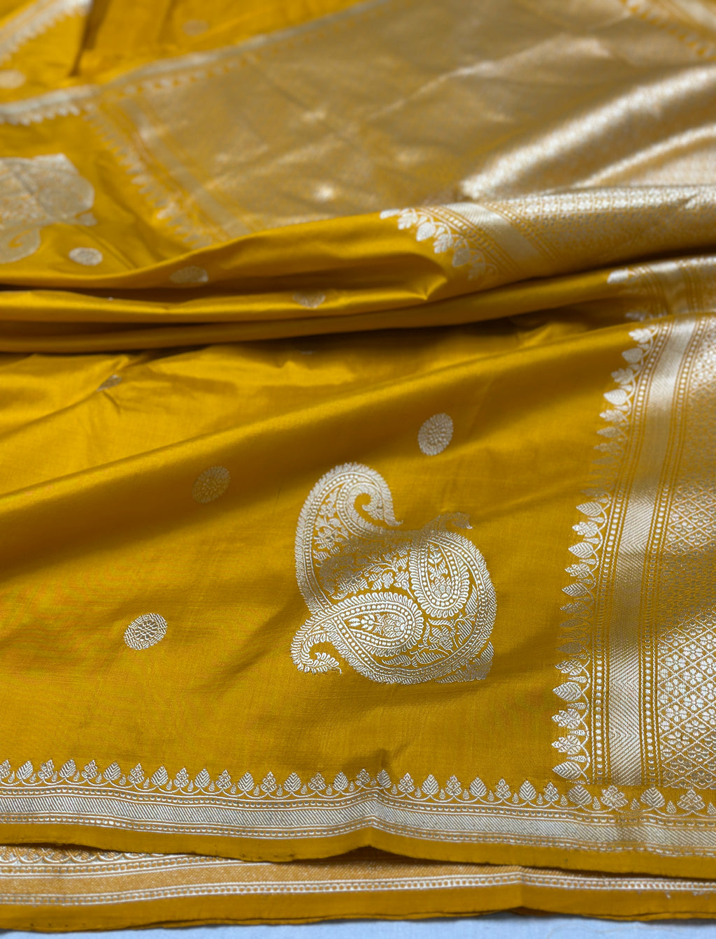 Mustard Yellow Pure Banarasi handloom katan Saree