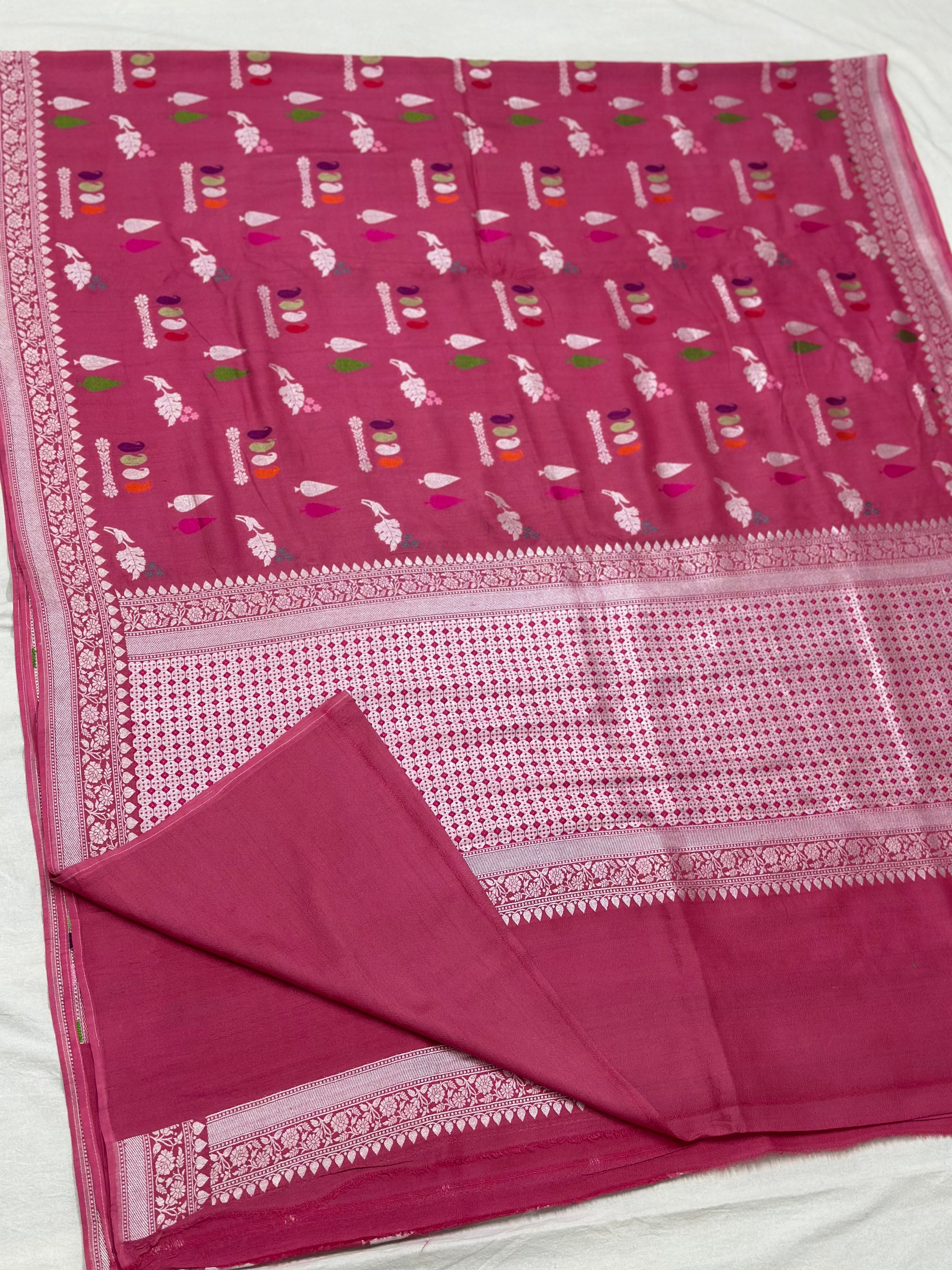 Strawberry Pink Pure Banarasi Khaddi Saree