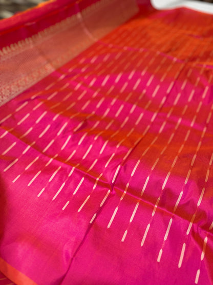 Hot Pink Pure Banarasi Katan Silk Saree - Gold & Silver Zari with Rich Zari Weaving