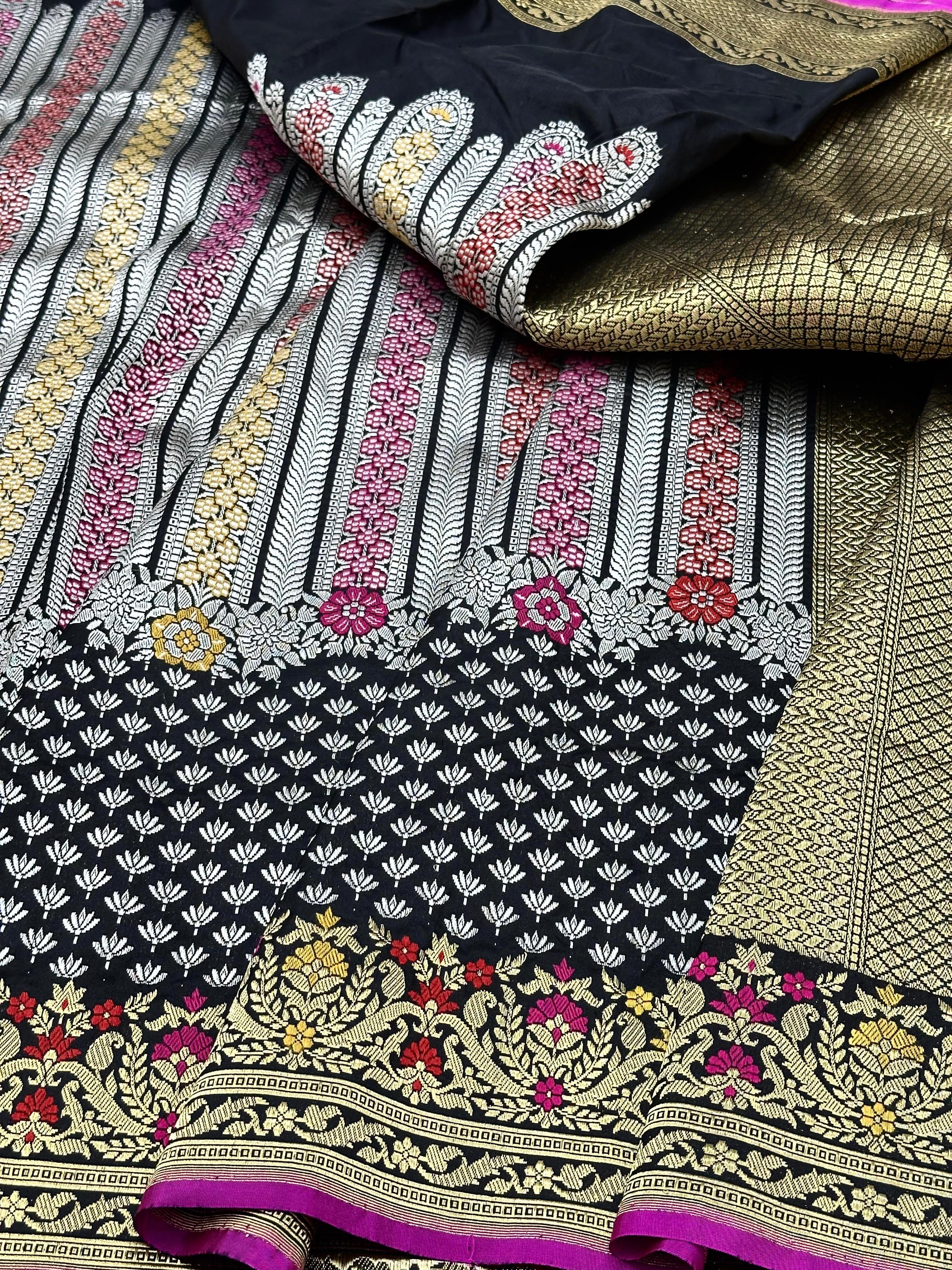 Black Handwoven Pure Banarasi Silk Saree