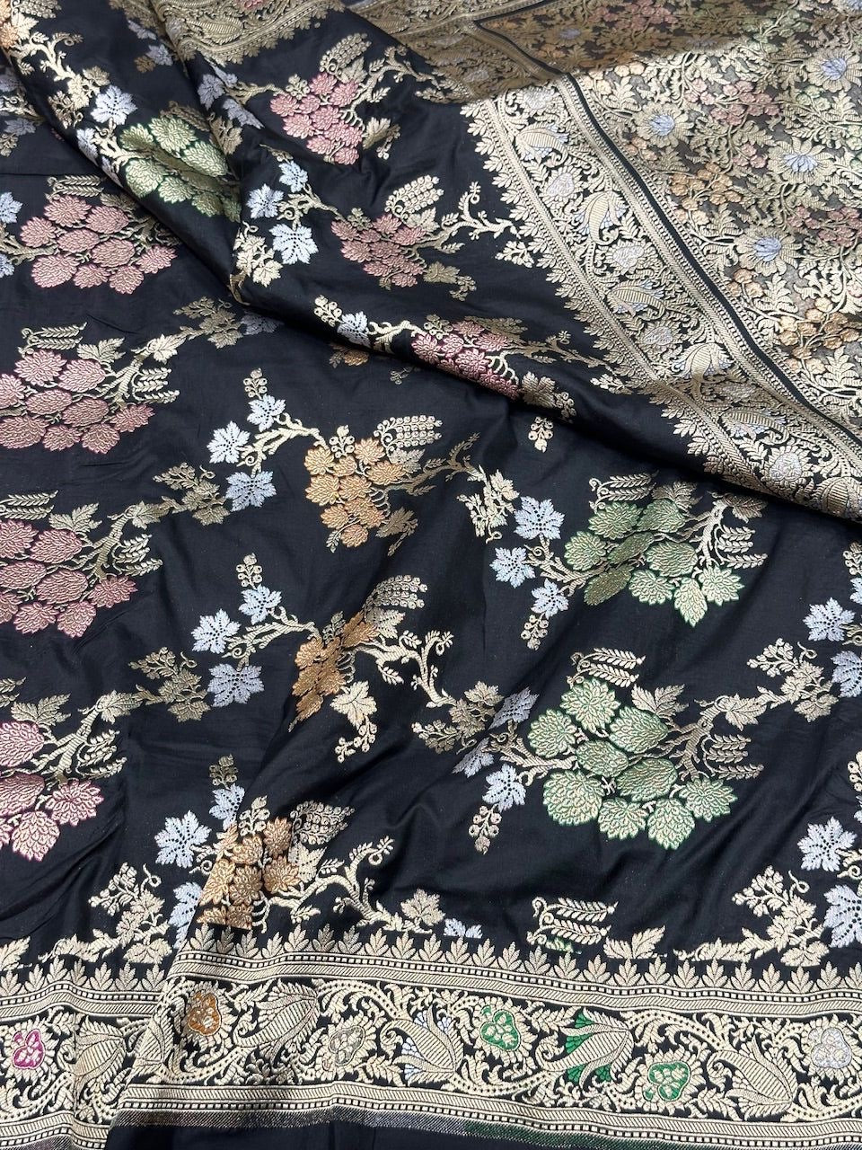 Black Pure Banarasi Katan Silk Handloom Saree