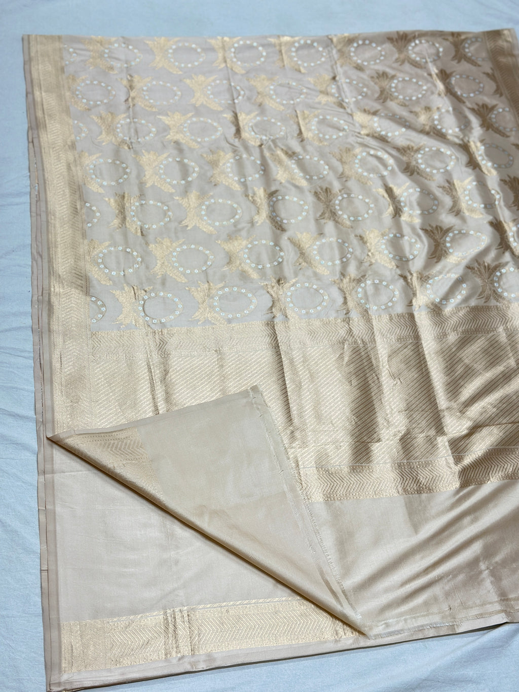 Offwhite Minakari pure katan brocade weaving saree