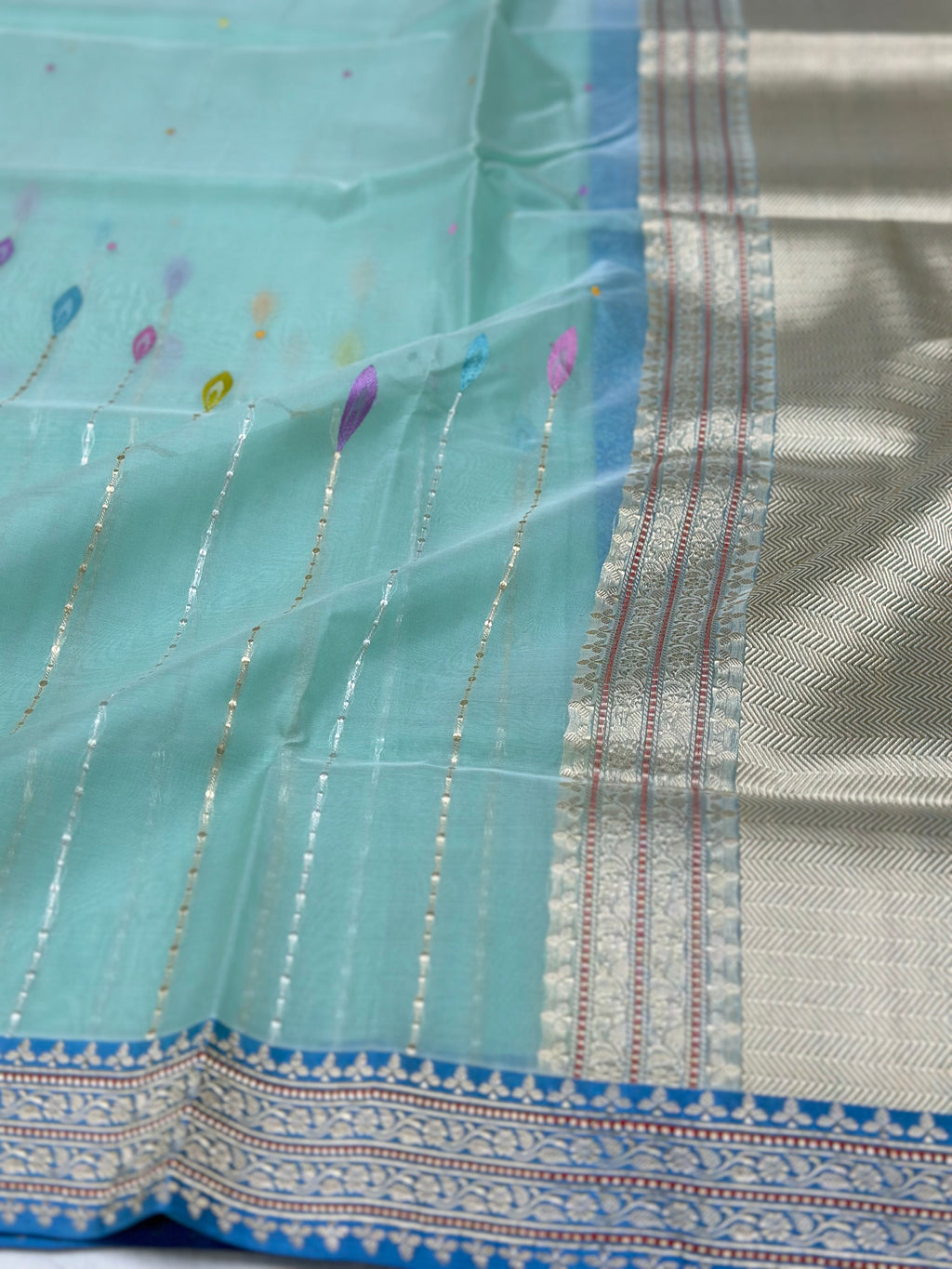 Firozi Handwoven Pure Kora silk Saree