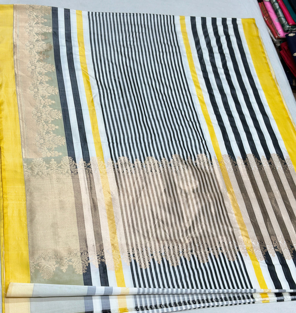 Yellow Handwoven Pure Banarasi Mashru Saree