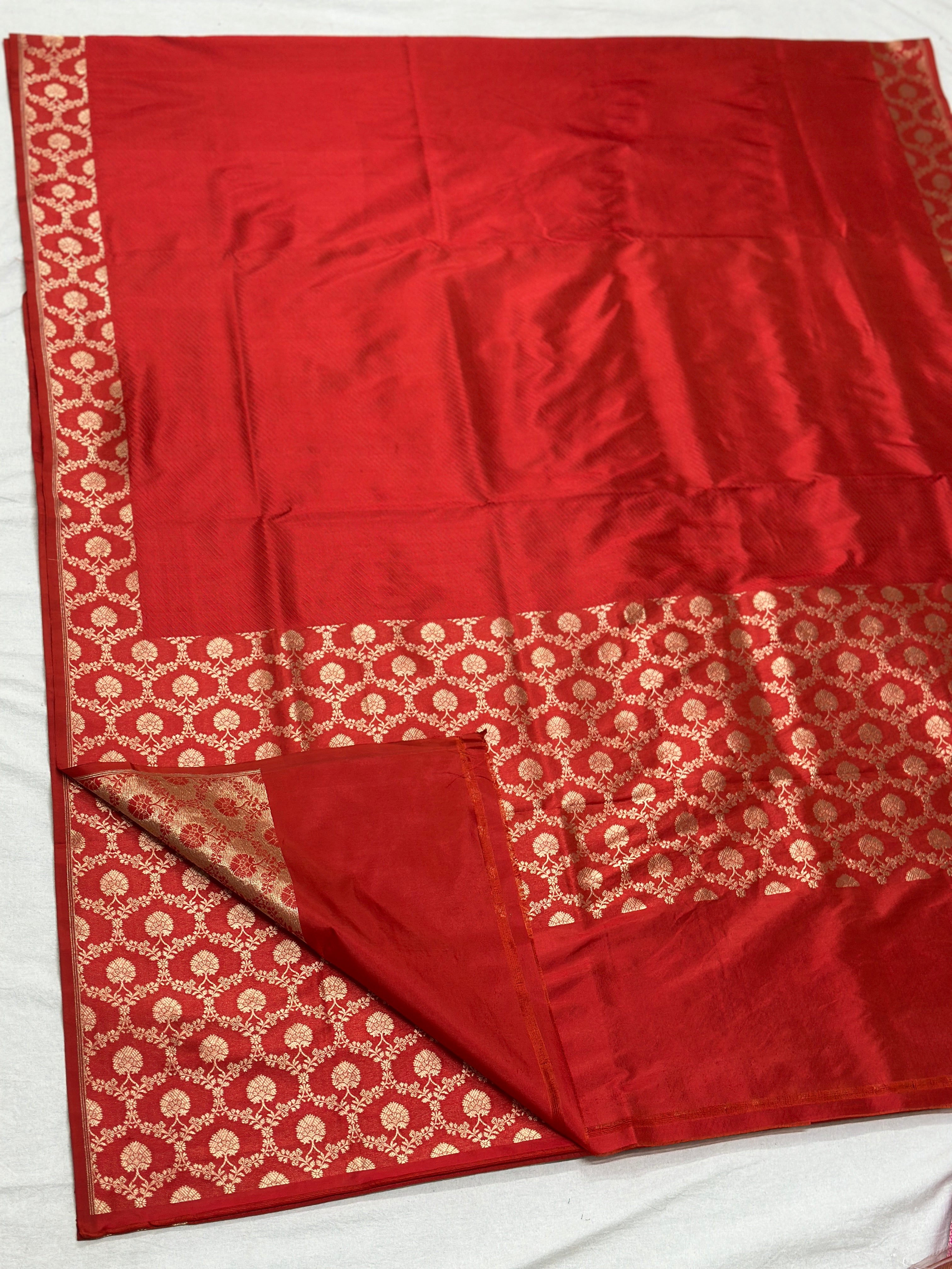 Red pure katan brocade weaving saree