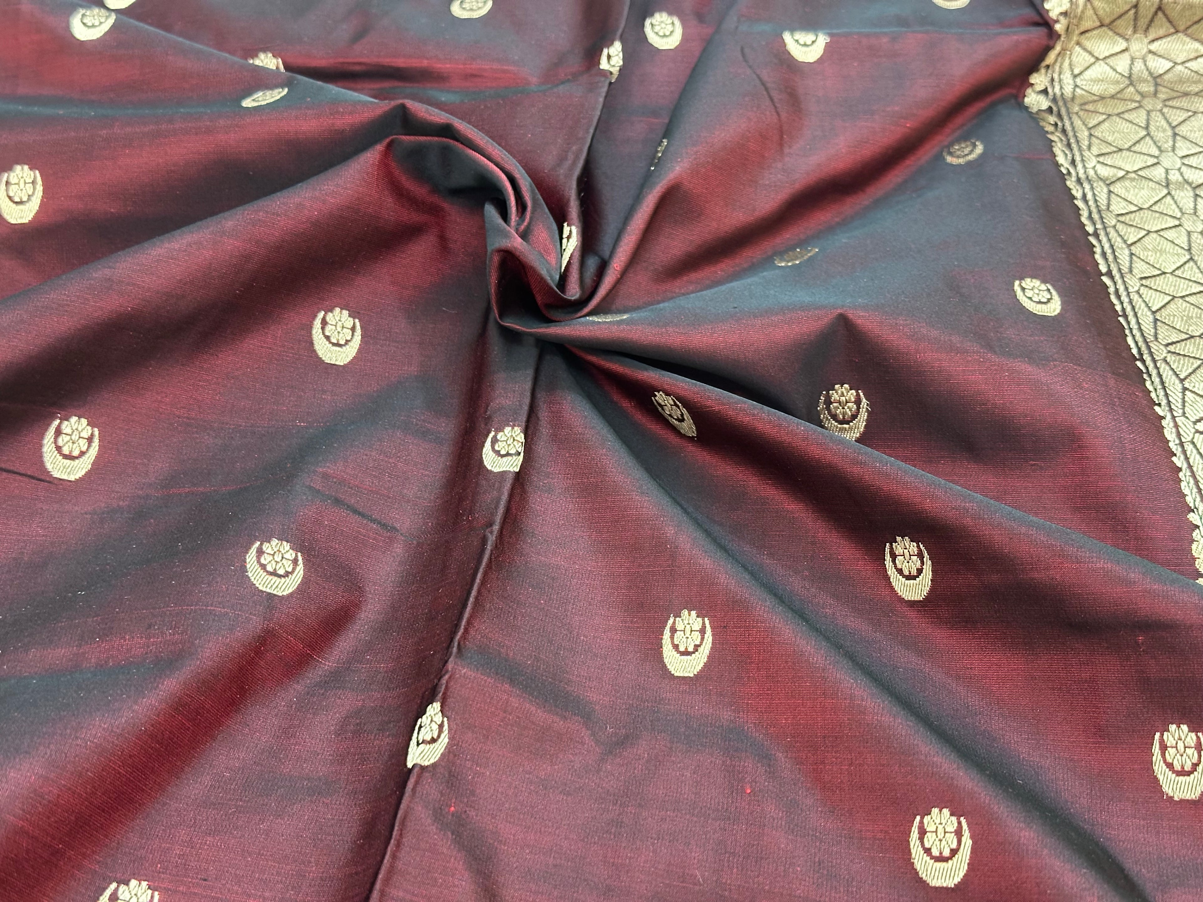 Wine Handwoven Pure Banarasi Mashru Silk Saree