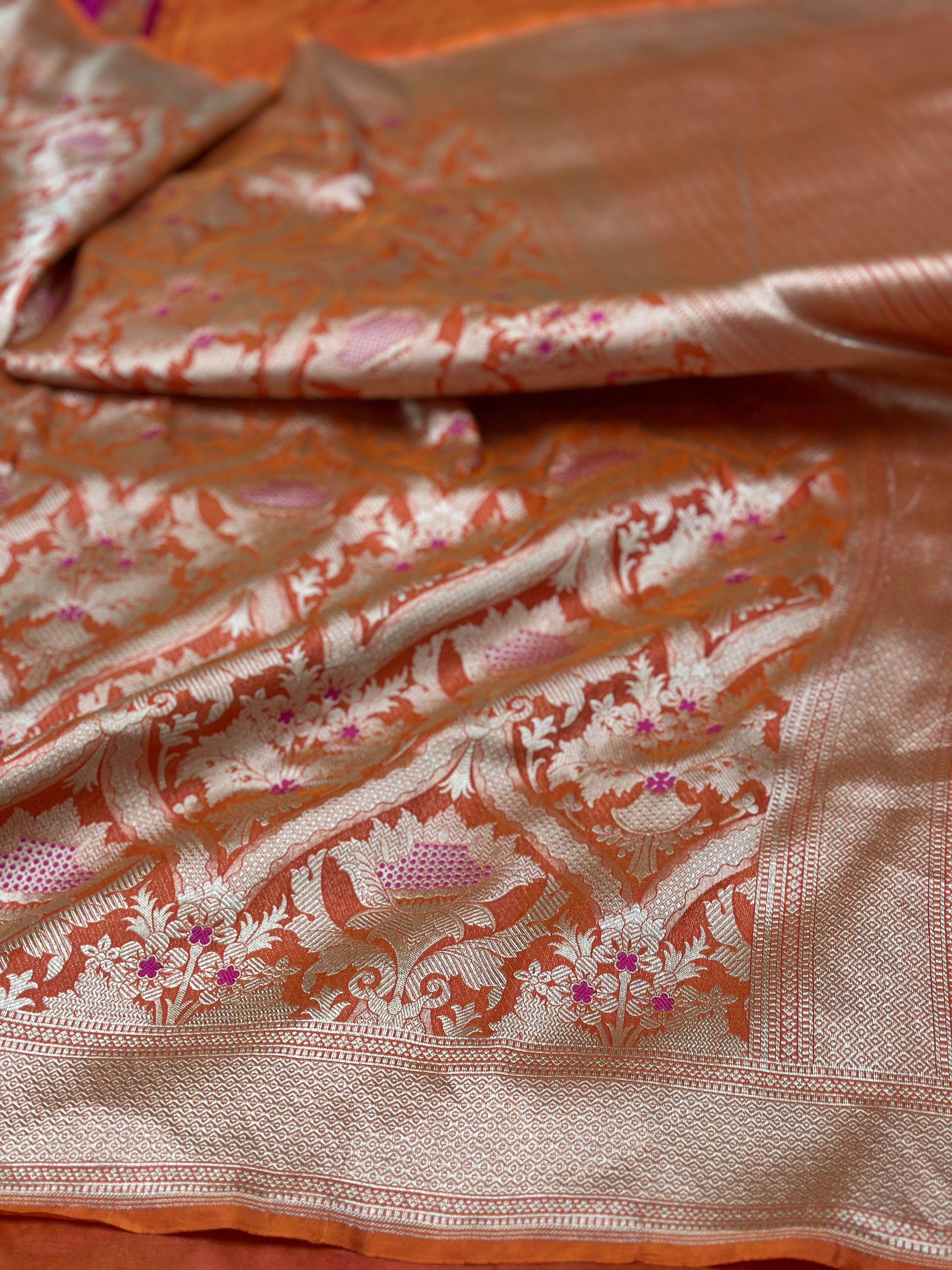 Orange Pure Banarasi katan silk Saree