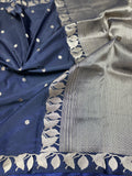 Navy Blue Handwoven Mashru Silk Saree