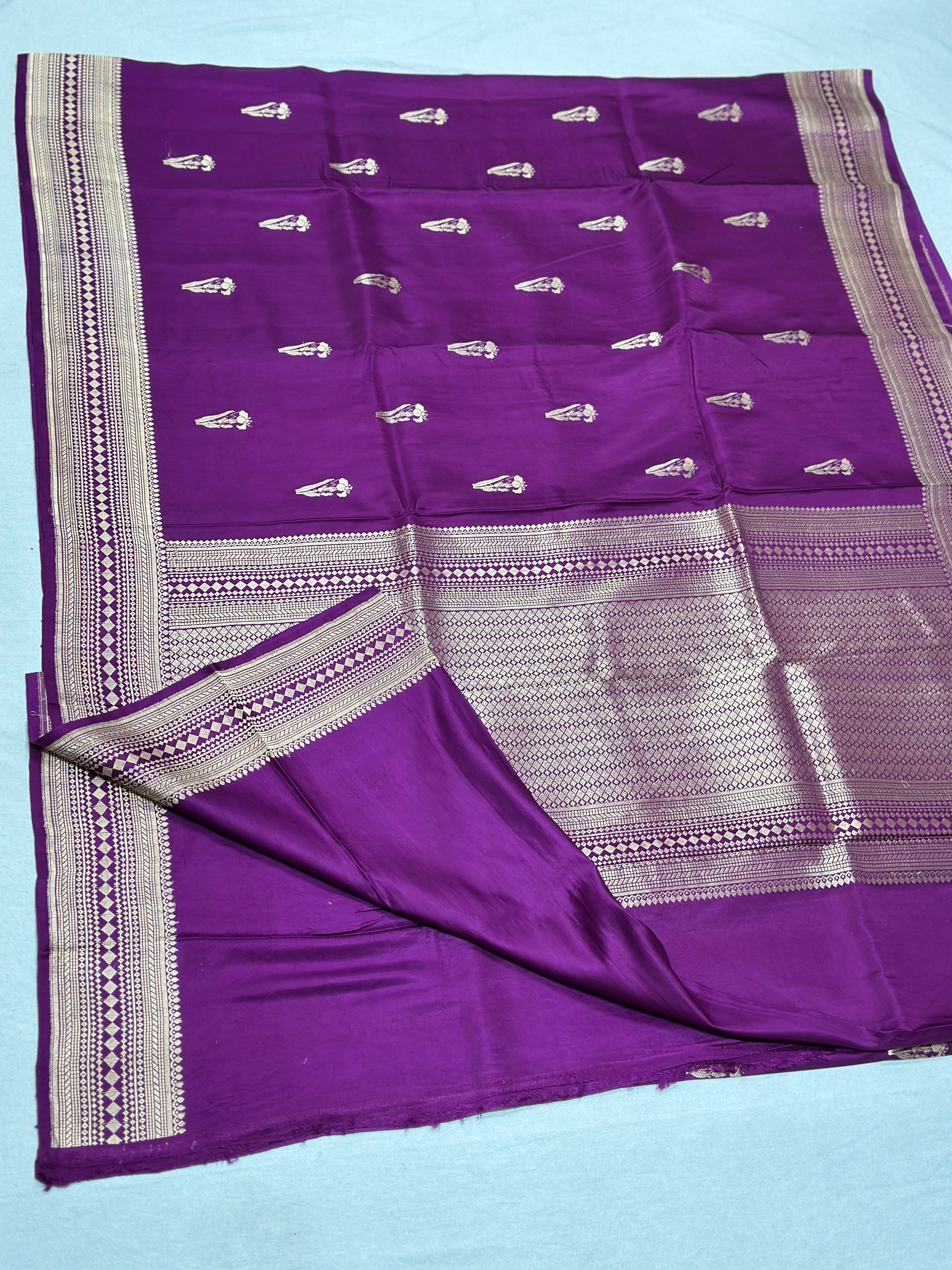 Purple Handwoven Pure Banarasi Mashru Silk Saree