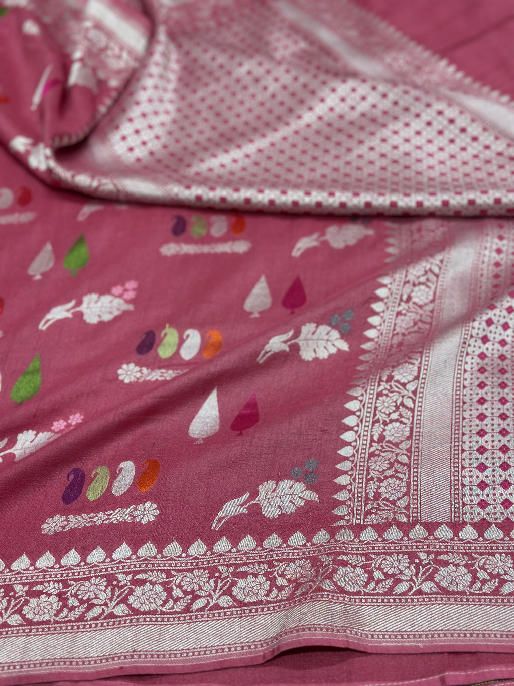 Strawberry Pink Pure Banarasi Khaddi Saree