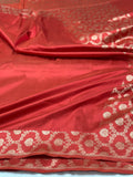 Red pure katan brocade weaving saree