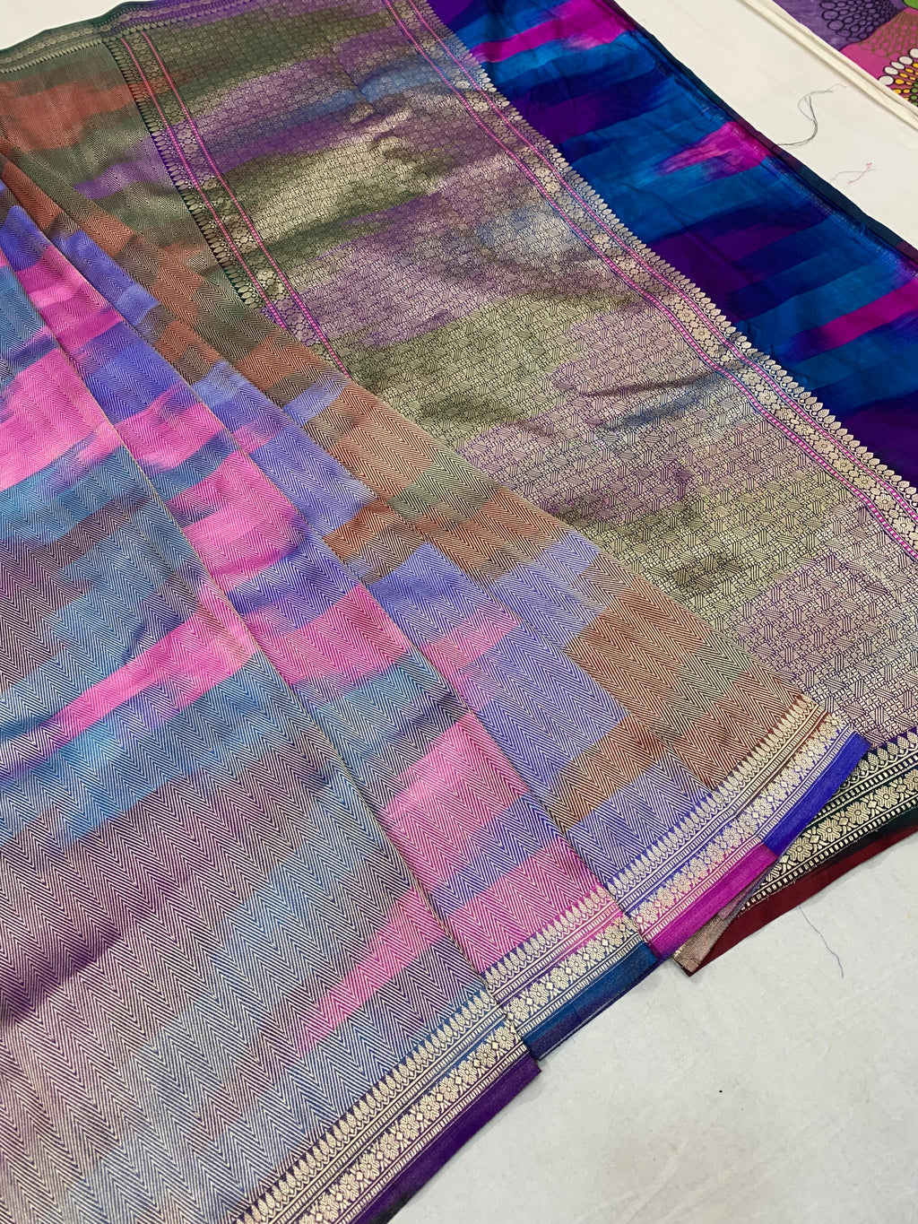 Rainbow Shade Pure Banarasi handloom Mashru Saree