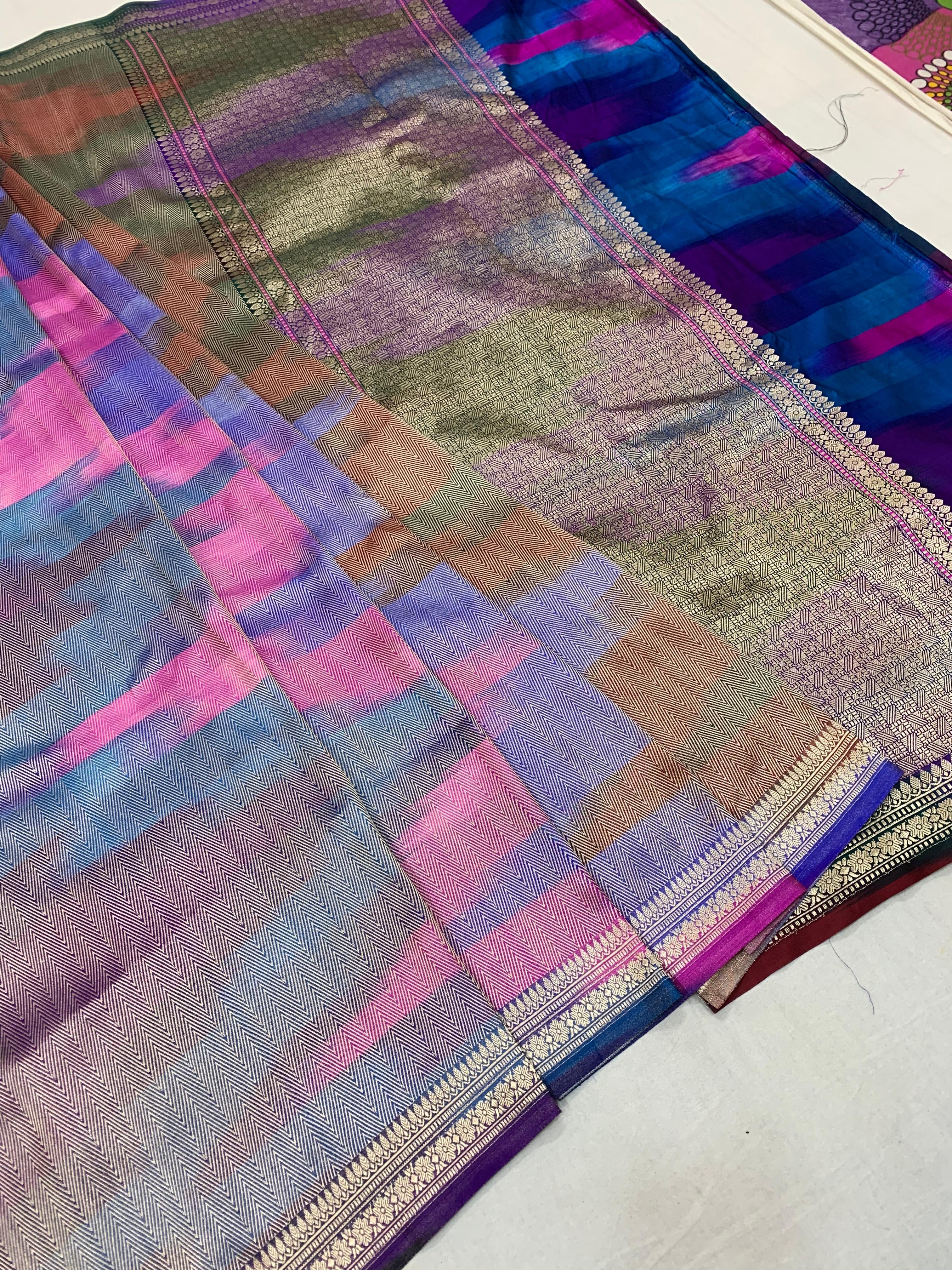 Rainbow Shade Pure Banarasi handloom Mashru Saree