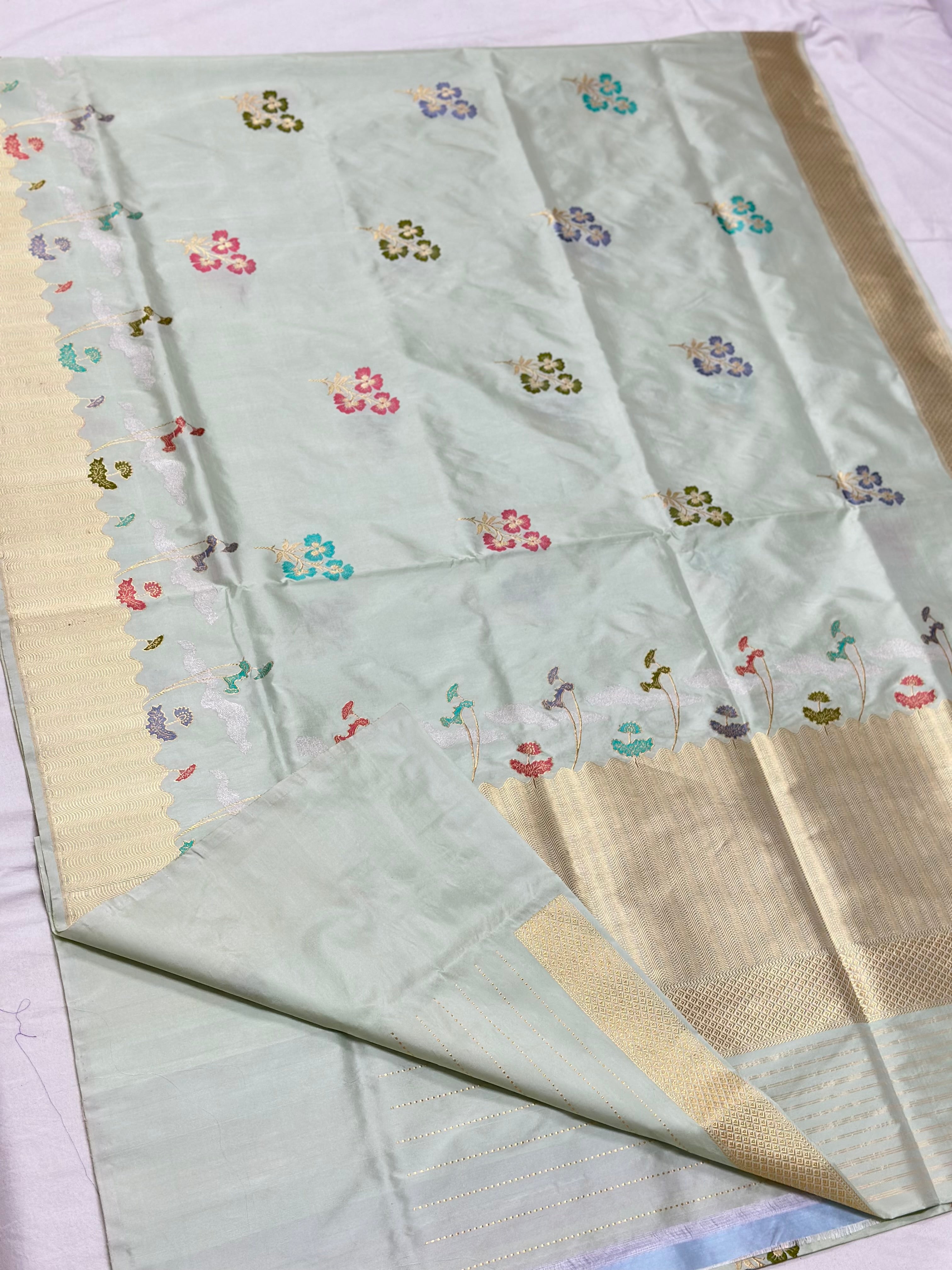 Light Firozi Handwoven Pure Banarasi Katan Silk Saree