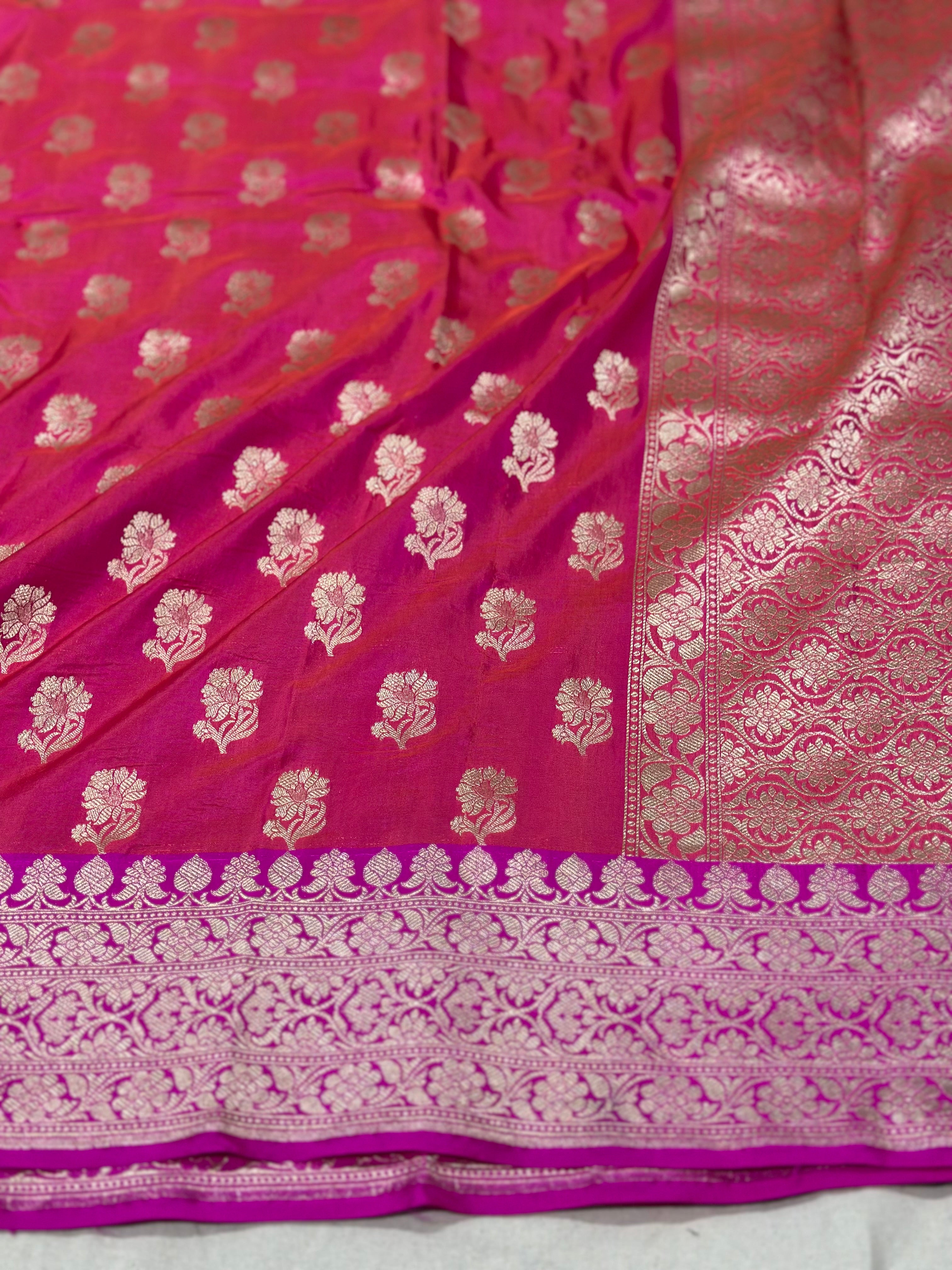 Reddish Pink Handloom pure katan silk saree