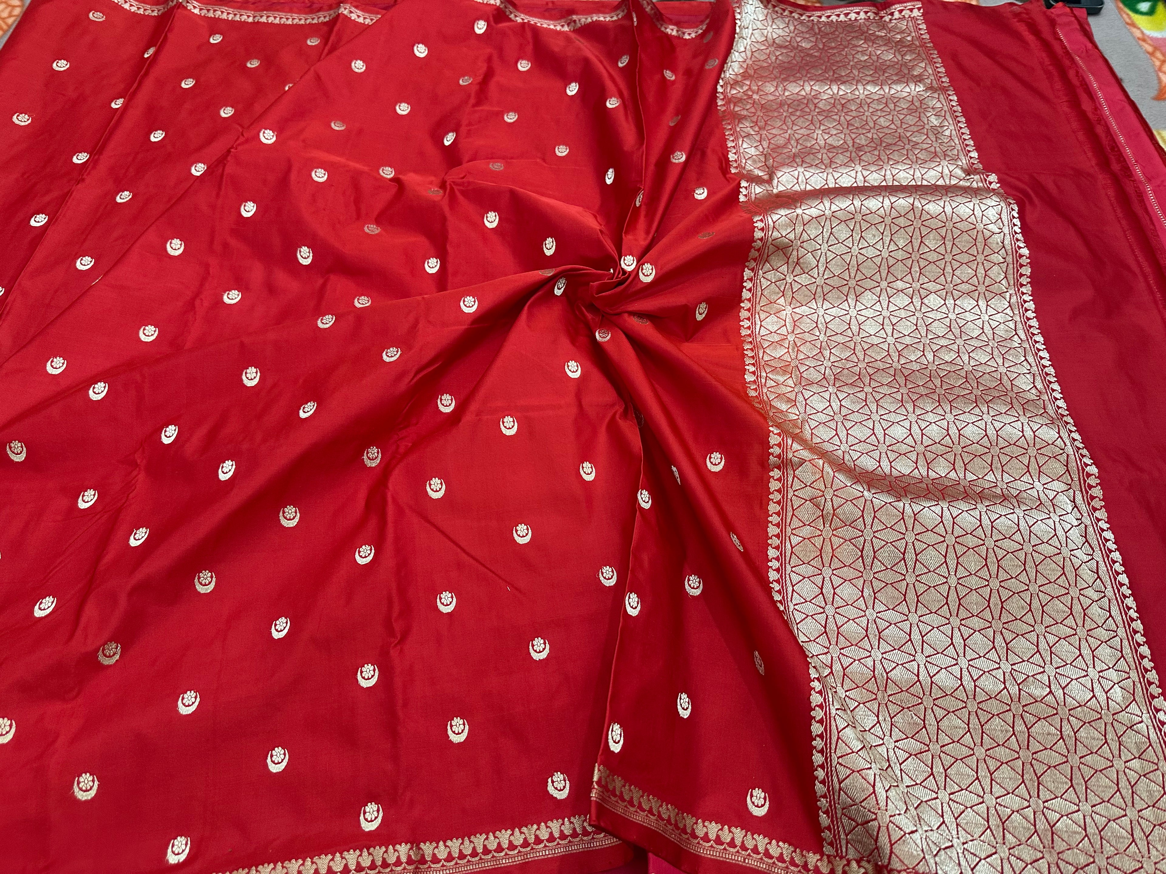 Red Pure Banarasi Handloom Chand buti Saree