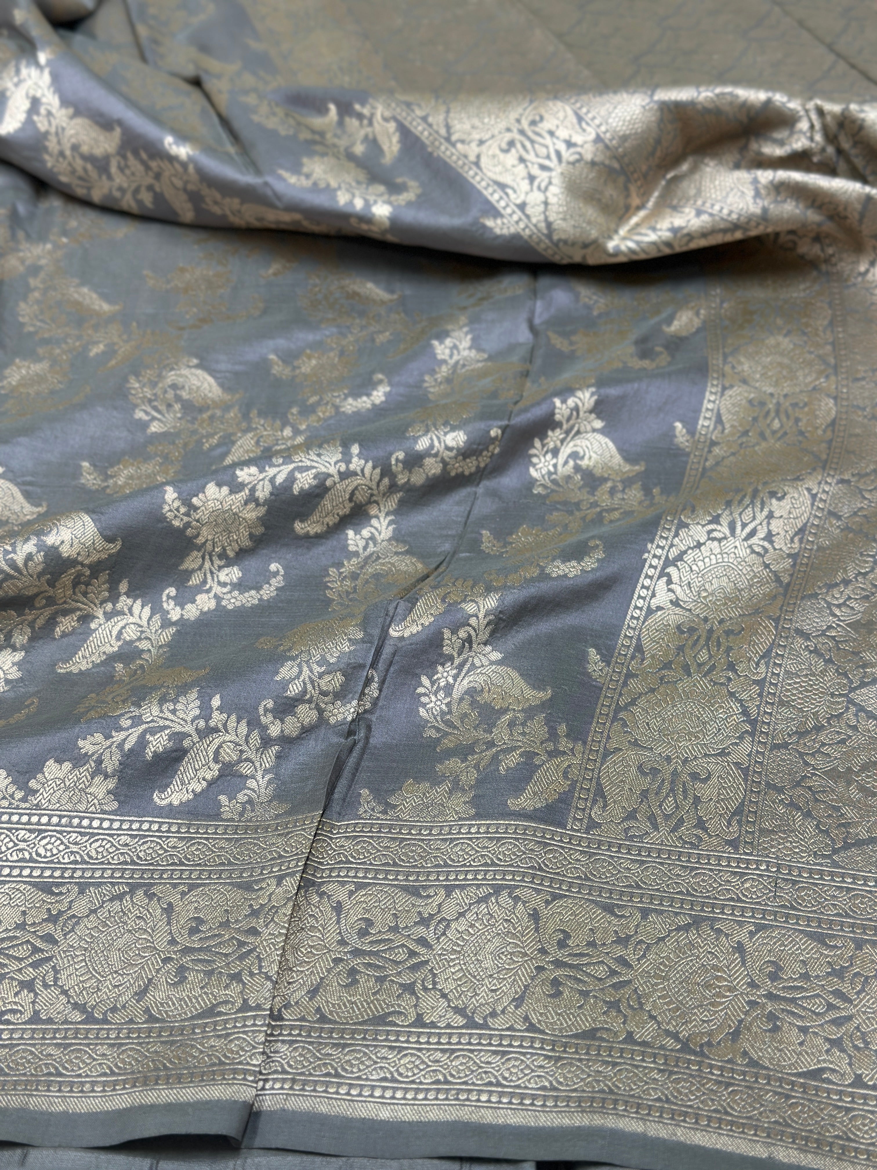 Gray  Pure Banarasi Silk Saree