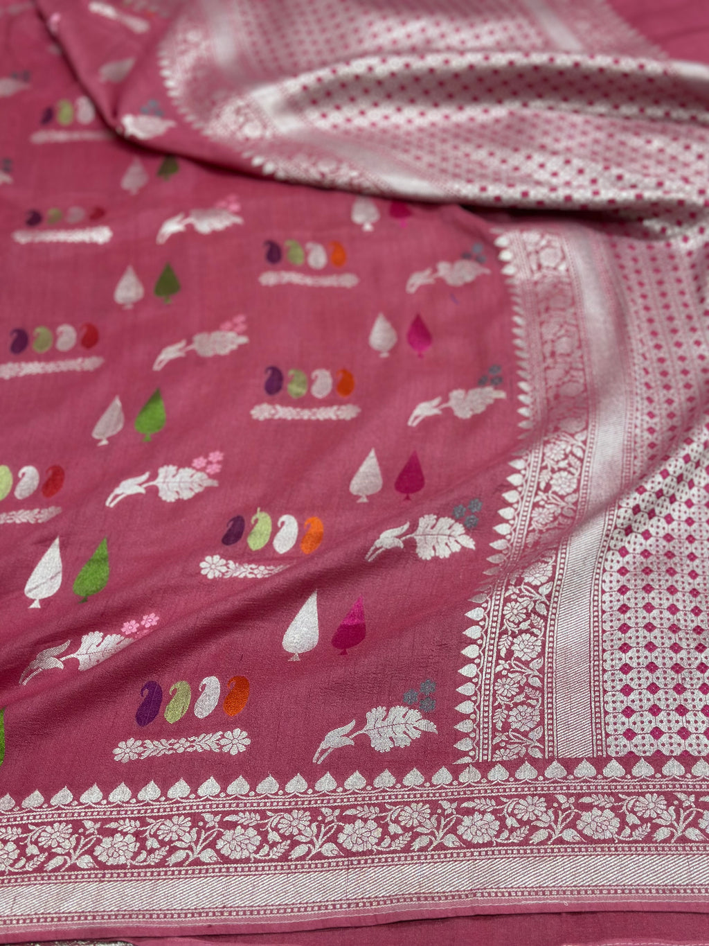 Strawberry Pink Pure Banarasi Khaddi Saree